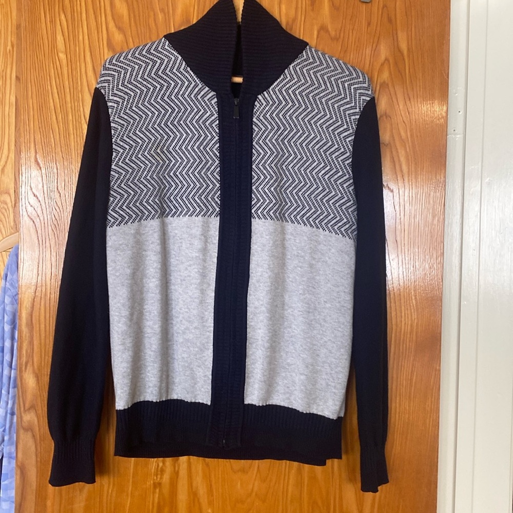 Sean John Mens color blocked zip cardigan Very Dark Navy almost black